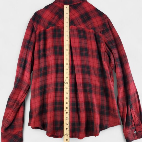 Rails Hunter Plaid Shirt Women's Large Crimson Pitch 100% Rayon Button Down - Picture 11 of 14